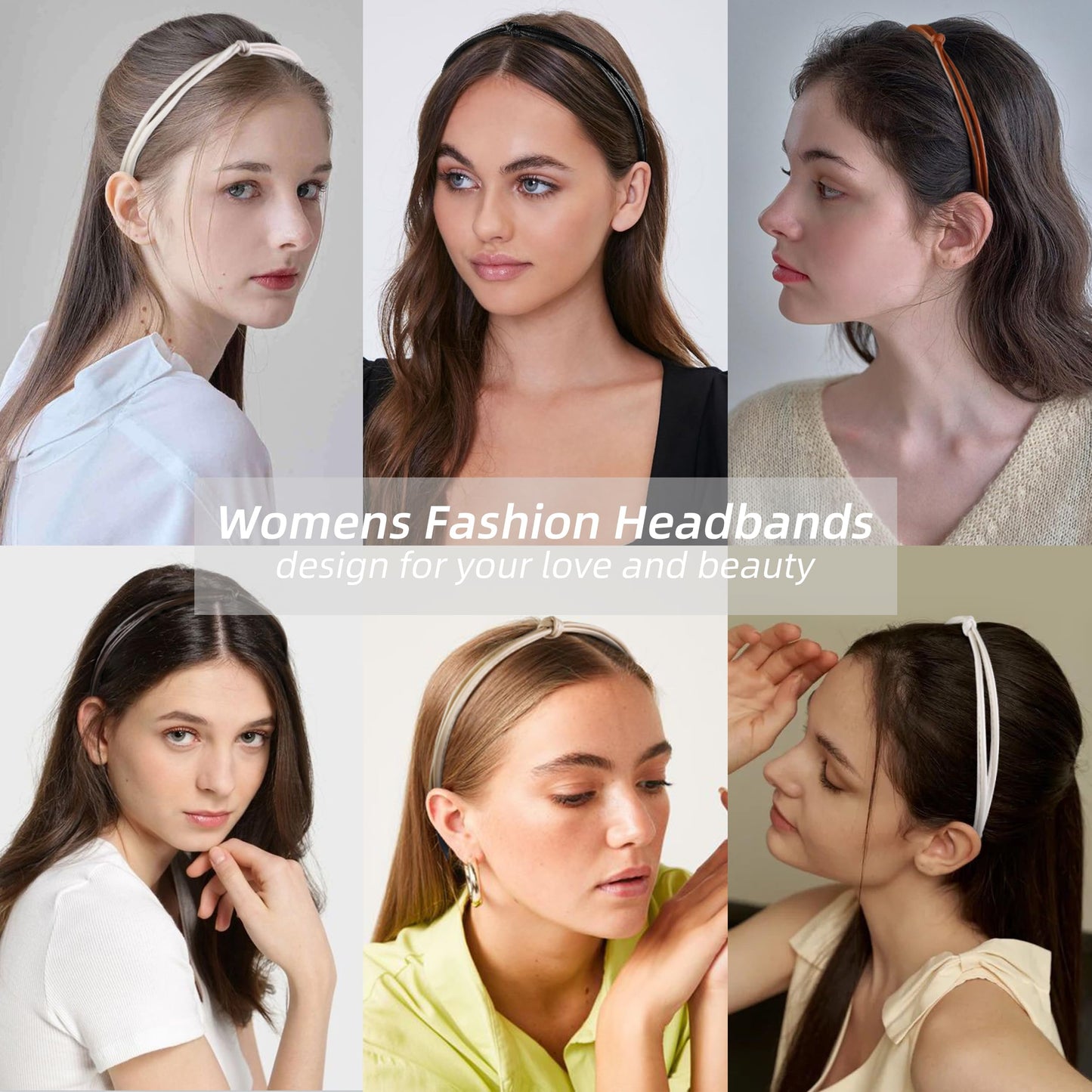 WOVOWOVO 5 Pcs Thin Leather Headbands for Women, Cute Knotted Head Bands for Women’s Hair Fashion Kont Headband Black Brown White Headbands for Girls Womens Hair Accessories