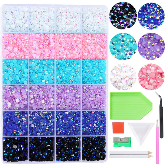 BELICEY 24000PCS Blue Purple Flatback Crystal Rhinestones for Nails Resin Rhinestones Round Beads Gems Multi Sizes Colors 3D Crystals Rhinestones for Nail Art DIY Crafts Clothes Shoes Jewelry