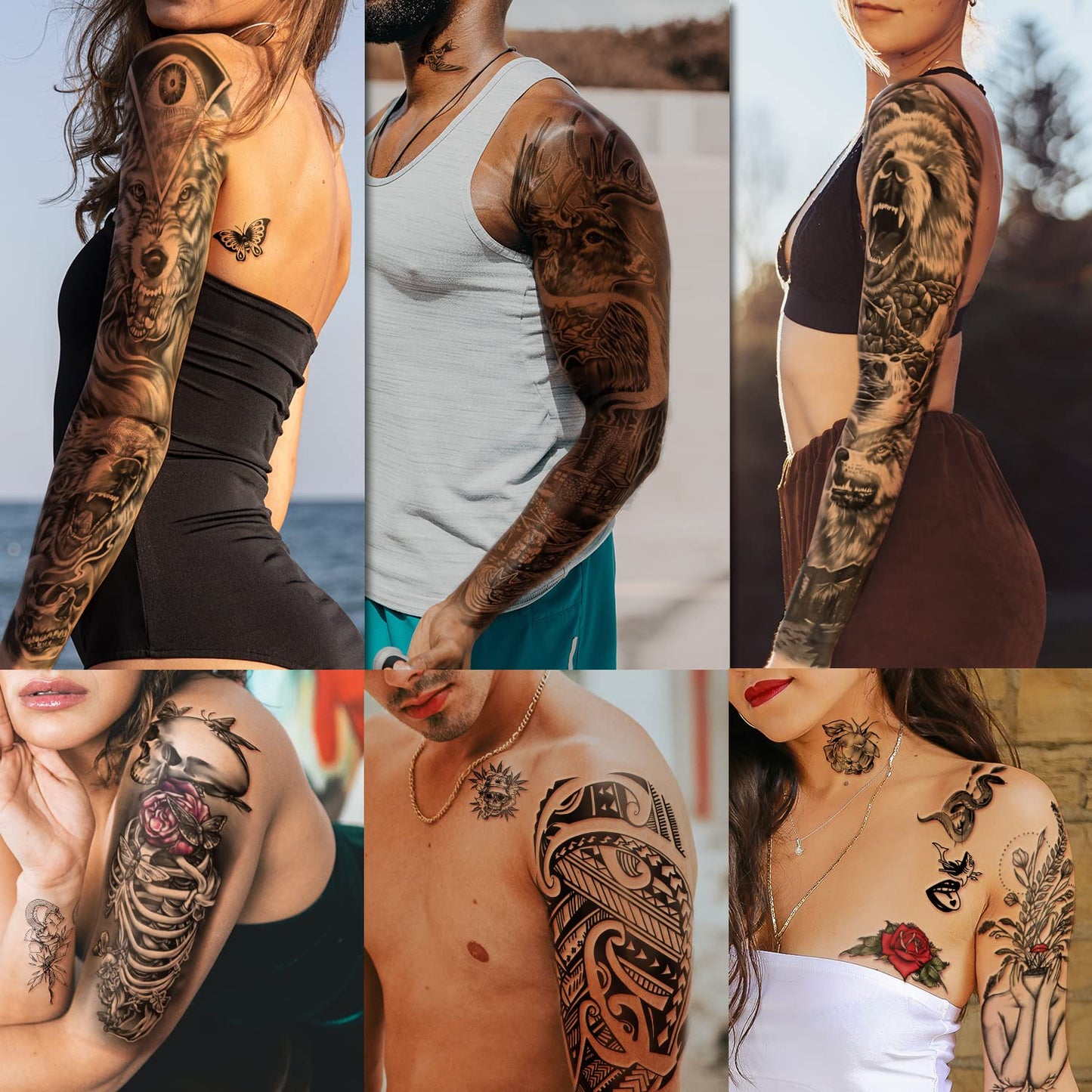 46 Sheets Lion Wolf Full Arm Temporary Tattoo for Women or Men Rose Flower Snake Half Arm Temporary Tattoos for Girls Boys Long Lasting Bird Angel Fake Tattoo for Kids