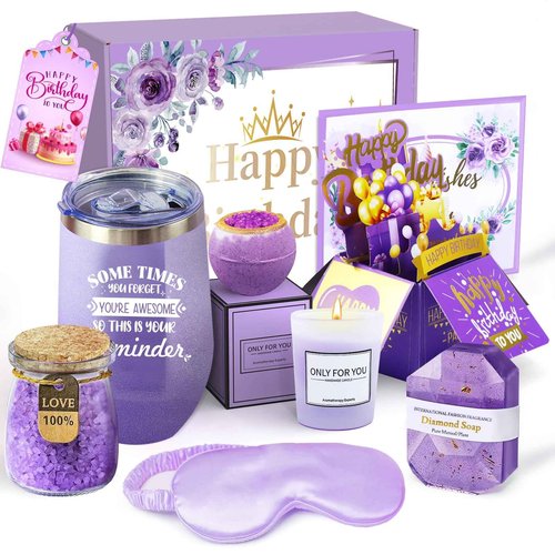 Happy Birthday Gifts for Women, Luxury Lavender Birthday Gift Basket for Her, Birthday Gifts for Mom, Wife, Sister, Girlfriend, Daughter, Coworker 16 oz Coffee Mugs 3D Pop Up Birthday Cards