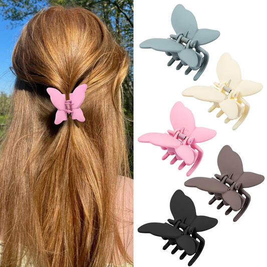 TOFAFA 5 PCS Butterfly Claw Clips Cute Butterfly Hair Clips for Women Thick Thin Hair Non Slip Matte Jaw Clips Medium Hair Clamps Accessories for Girls Gifts (Black)