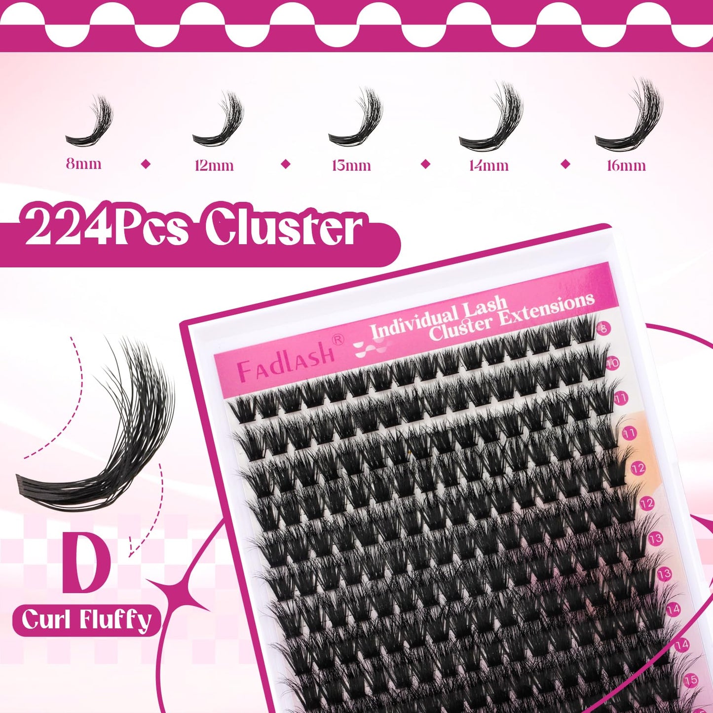 FADLASH Lash Clusters 100D Fluffy Eyelash Clusters 8-16mm Individual Lashes Cluster Eyelash Extensions 3D Effect Wispy Thick Lash Extension Clusters (100D-0.07-D, 8-16mm)