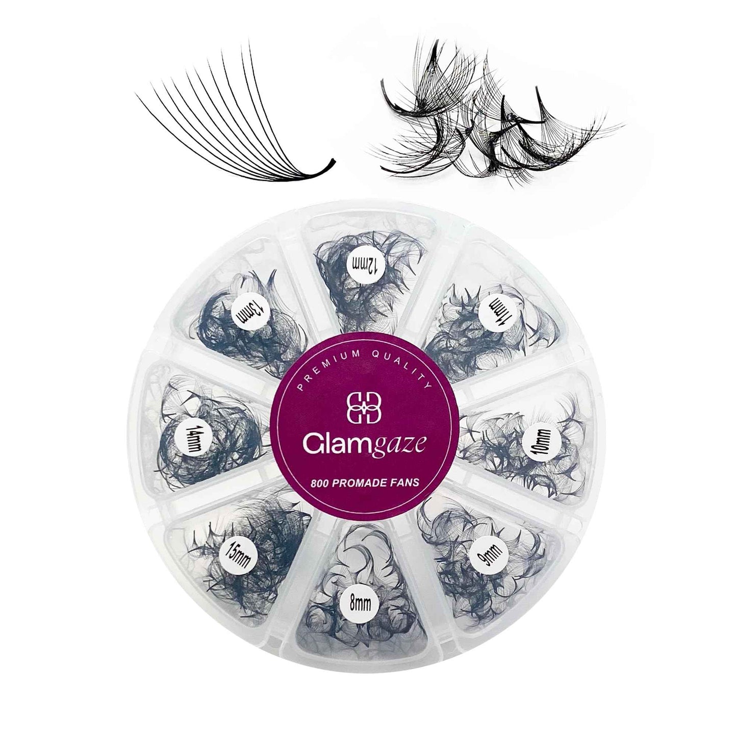 GLAMGAZE 800 Promade Fans 8-15mm Mixed Lengths - 5D to 16D, C CC D Curl, 0.05-0.07mm Thickness - Premade Lash Fans Volume Lash Extensions Loose Premade Fans Eyelash Extensions (10D-0.05-CC 8-15mm)