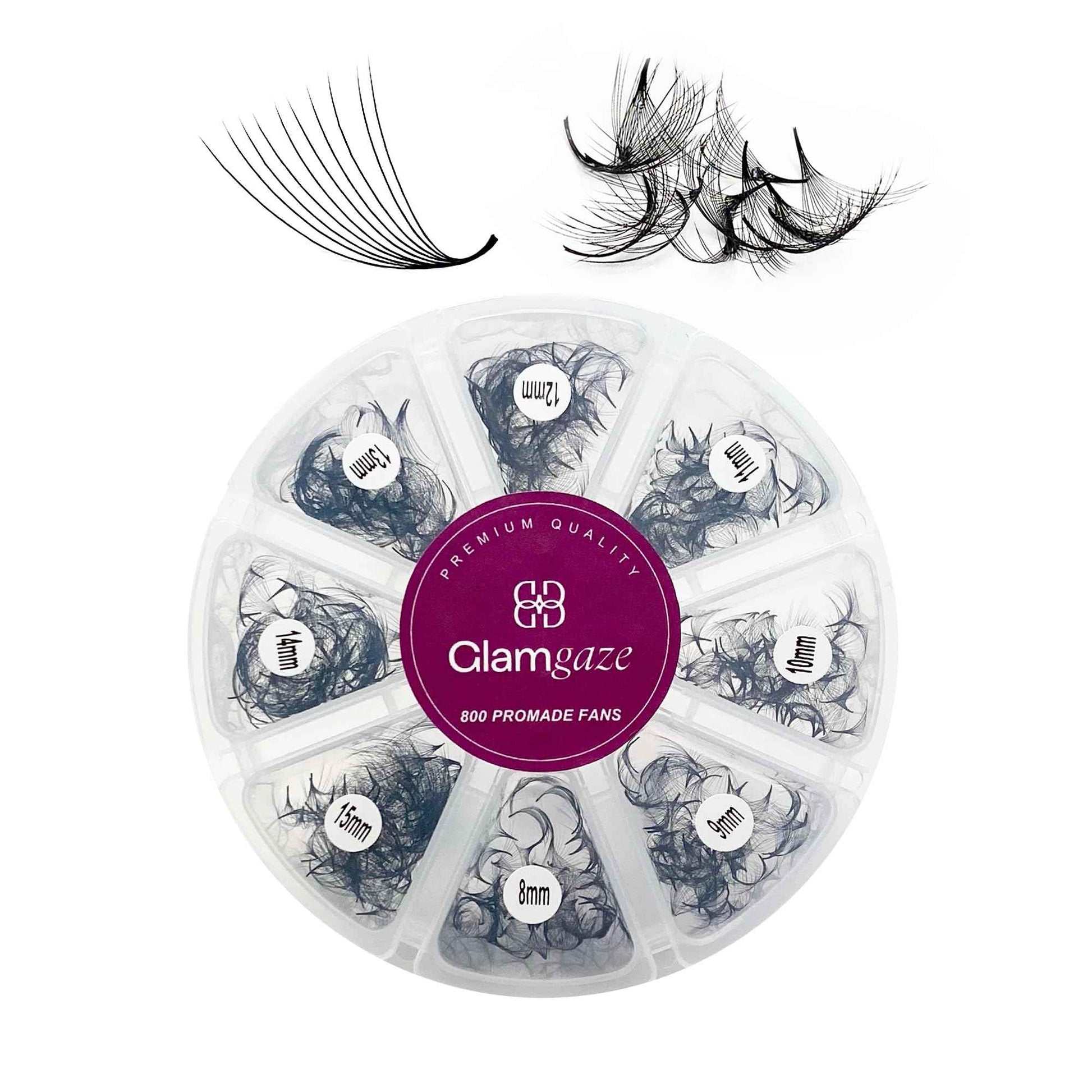GLAMGAZE 800 Promade Fans 8-15mm Mixed Lengths - 5D to 16D, C CC D Curl, 0.05-0.07mm Thickness - Premade Lash Fans Volume Lash Extensions Loose Premade Fans Eyelash Extensions (10D-0.05-CC 8-15mm)