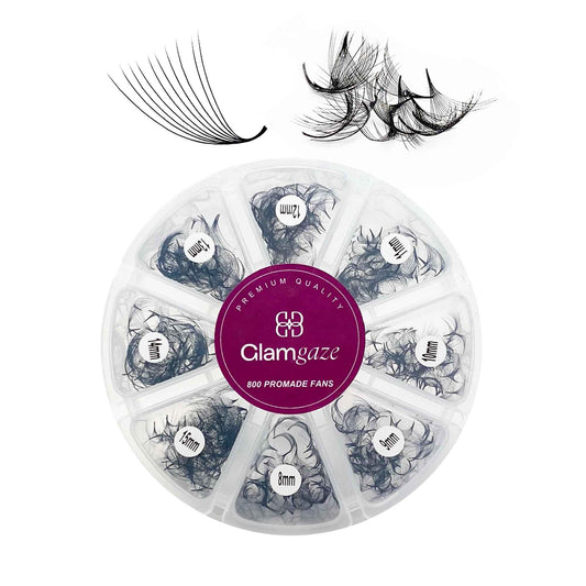GLAMGAZE 800 Promade Fans 8-15mm Mixed Lengths - 5D to 16D, C CC D Curl, 0.05-0.07mm Thickness - Premade Lash Fans Volume Lash Extensions Loose Premade Fans Eyelash Extensions (10D-0.05-CC 8-15mm)