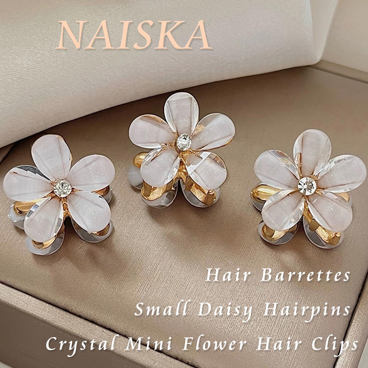 NAISKA 12 Pcs Flower Hair Claw Clips Mini Cute Hair Pins Sweet Crystal Hair Clips Decorative Non-slip Hair Clips Hair Accessories for Women Girls (White)