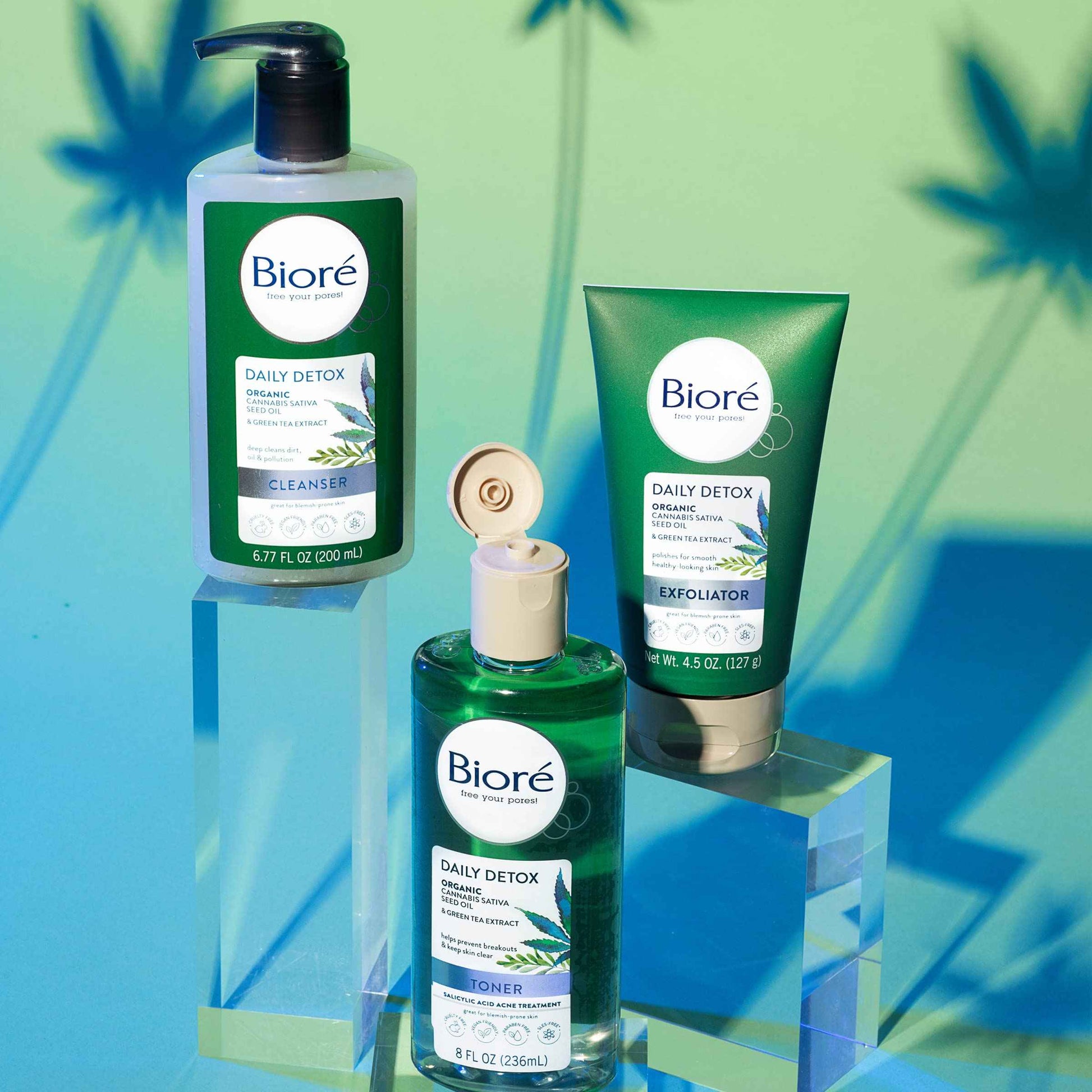 Bioré Detox Face Wash, Acne Facial Cleanser for Blemish Prone Skin, Daily Detox Cleanser, with Organic Hemp Oil and Green Tea Extract, 6.77 Fluid Ounces (3 Pack)