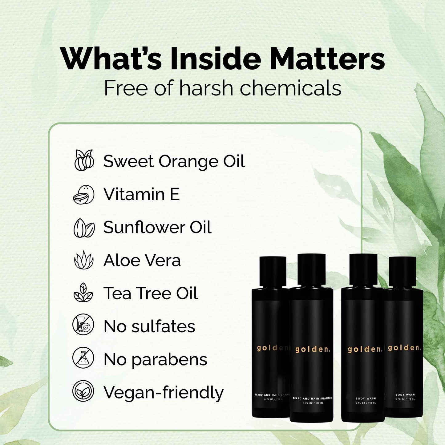 Golden Grooming Co. 3-in-1 Men's Body Wash - Hair & Beard Shampoo - Cleanses, Hydrates, Softens - Body Wash for All Skin Types - Refreshing Scent - Shower Double Pack | Pack of 4