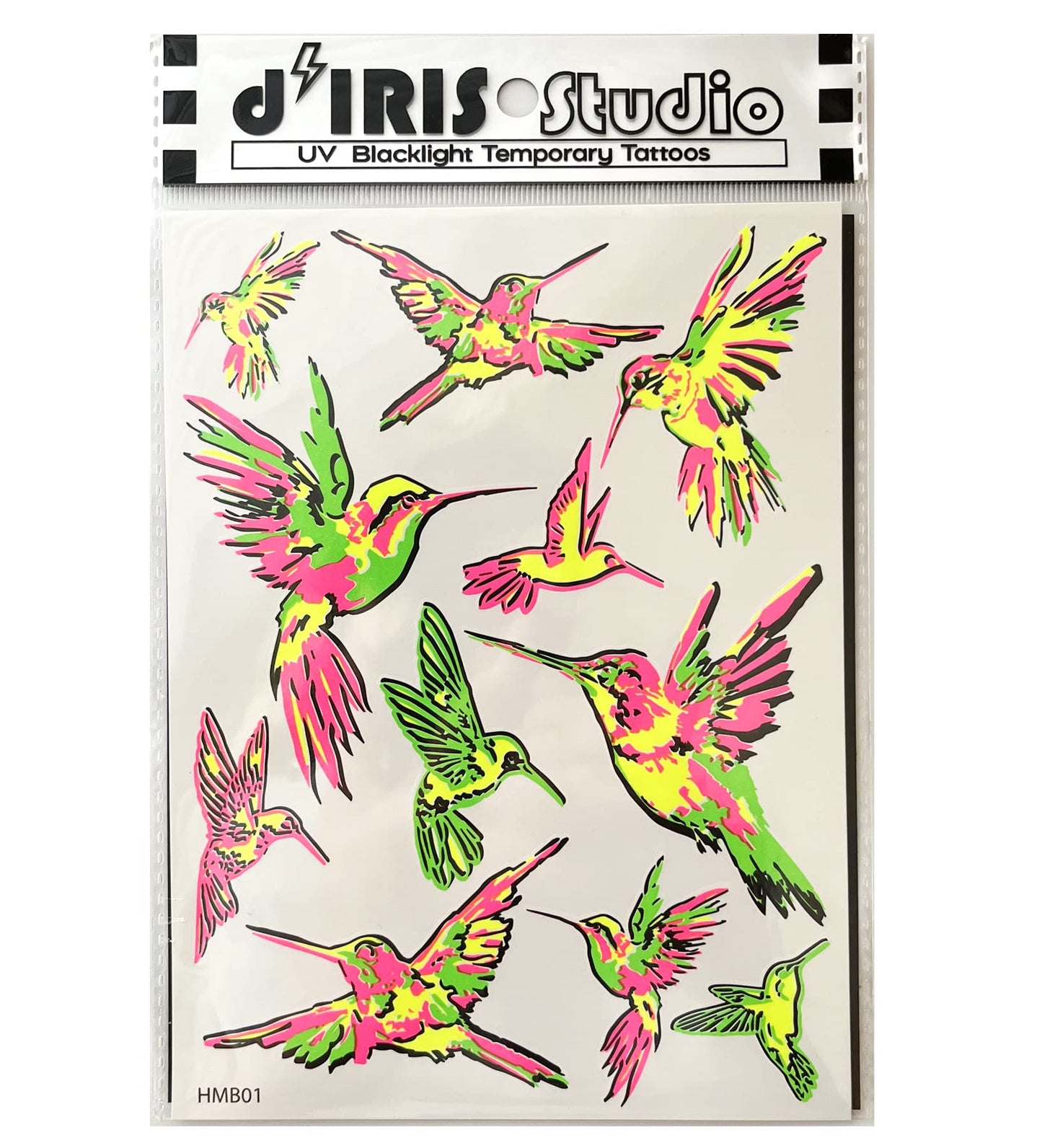 Temporary Tattoos-1 Sheets UV Blacklight Reactive Hummingbird Sparrow Bird Neon Glow Tattoo for EDC EDM Rave Party