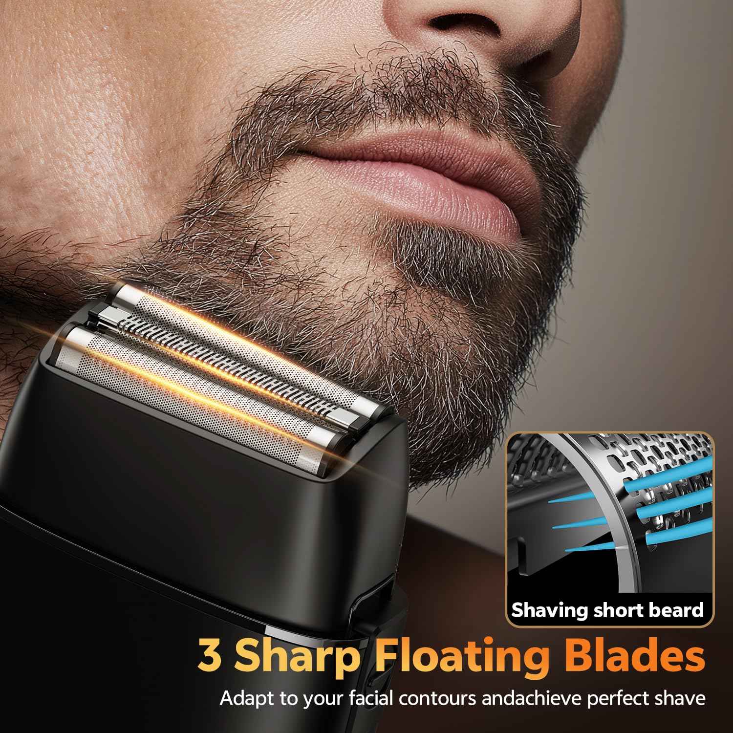 Foil Shavers for Men, Electric Razors for Close Shaving Face with High Speed 3 Floating Blade Heads, USB C Fast Rechargeable Foil Shaver IPX7 Waterproof Wet Dry Travel Locked/Led Display