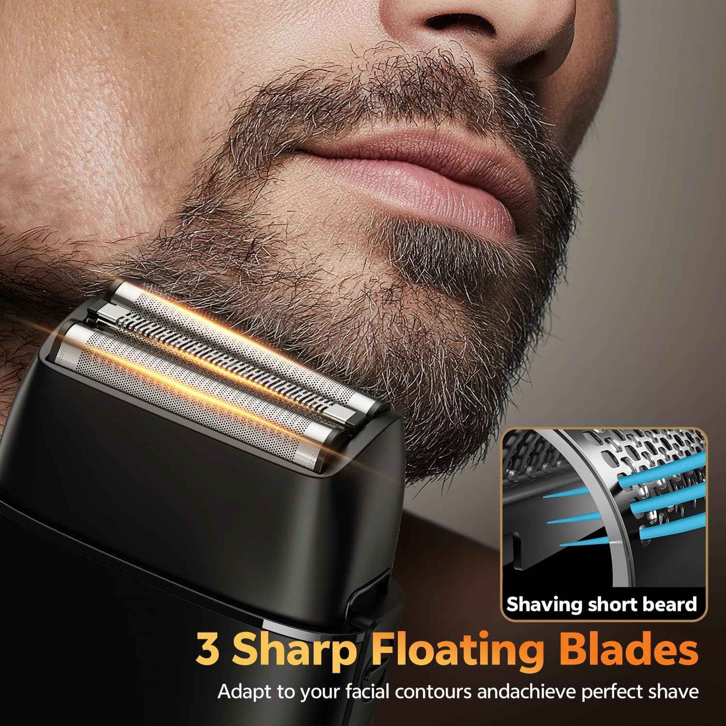 Foil Shavers for Men, Electric Razors for Close Shaving Face with High Speed 3 Floating Blade Heads, USB C Fast Rechargeable Foil Shaver IPX7 Waterproof Wet Dry Travel Locked/Led Display