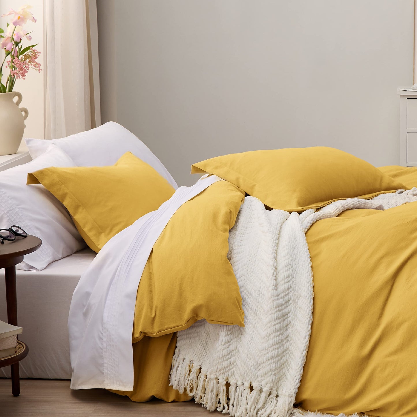 Bedsure Mustard Yellow Twin Duvet Cover Set - Soft Prewashed Duvet Cover Twin Size, 2 Pieces, 1 Duvet Cover 68x90 Inches with Zipper Closure and 1 Pillow Sham, Comforter Not Included