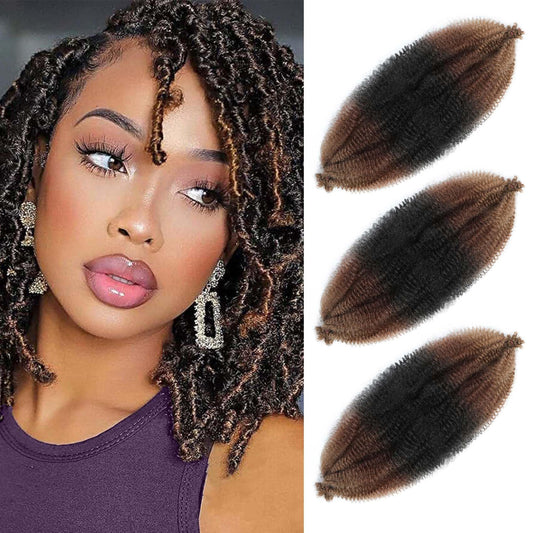 Afro Twist Hair 12 Inch 3 Packs, Springy Afro Twist Hair Pre Fluffed Spring Twist Hair Pre Stretched Wrapping Hair for Soft Locs Hair Extensions (12 Inch (Pack of 3), 1B/30/27#)