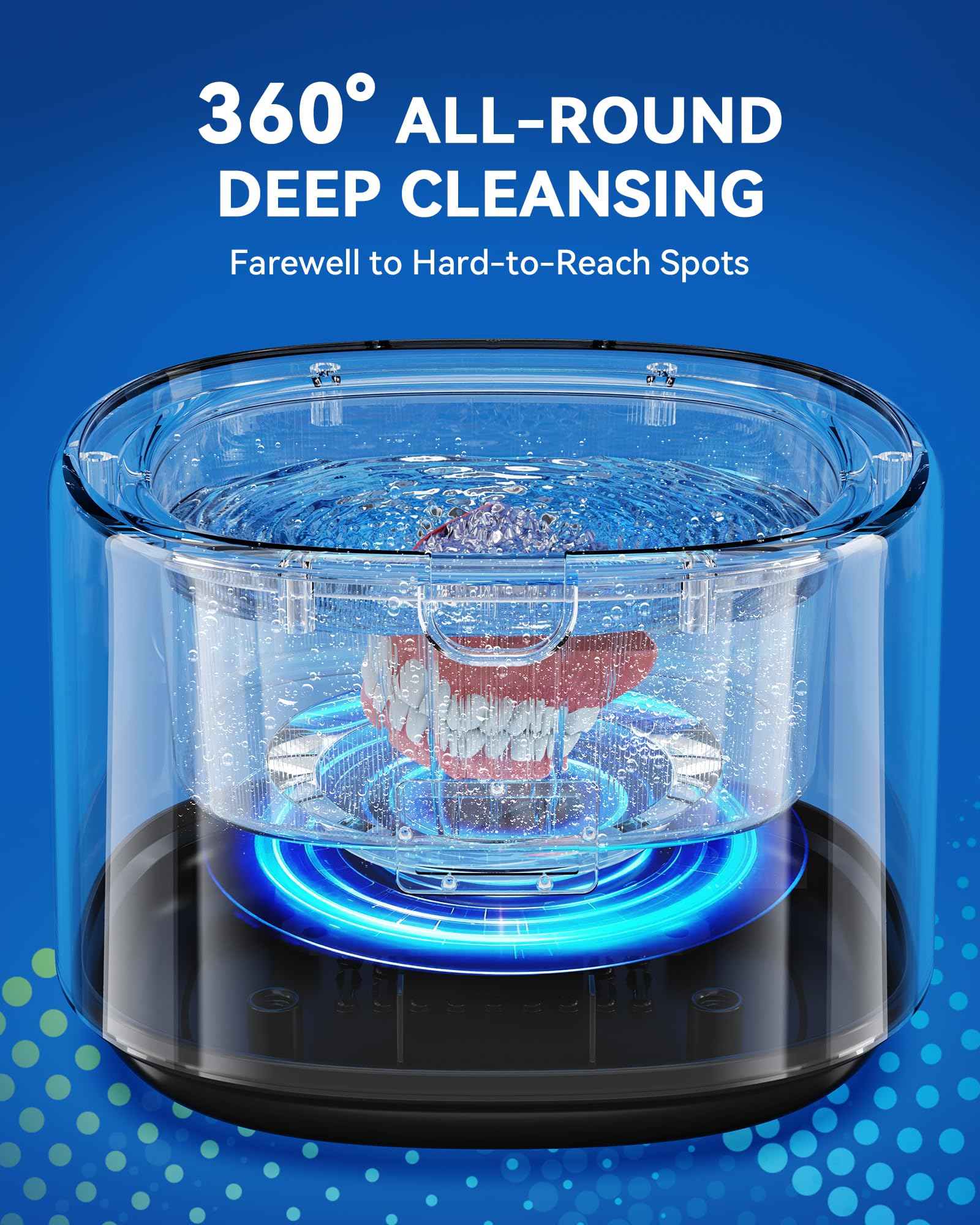 Ultrasonic Retainer Cleaner with Upgraded MCU, 30W/45kHz, 230ML Portable Ultrasonic Cleaner for Retainers, Mouth Guards, Dentures, Invisalign, Jewelry -Black