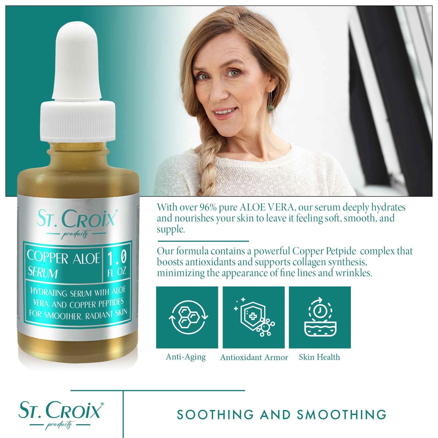 Copper Peptide & Aloe Serum – Hydrates, Firms & Soothes Skin – Highest-Grade 0.25% Copper with Pure Aloe Vera 10X-D – 1 fl oz – Peptide Blast by St. Croix Products