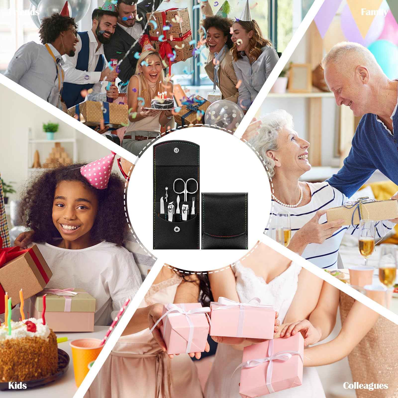 Lasnten 24 Set Christmas Manicure Set Bulk Nail Clippers Grooming Nail Kit Stainless Steel Professional Pedicure Kit Pedicure Tools with Travel Case Gifts for Xmas Men Women(7 in 1,Black)