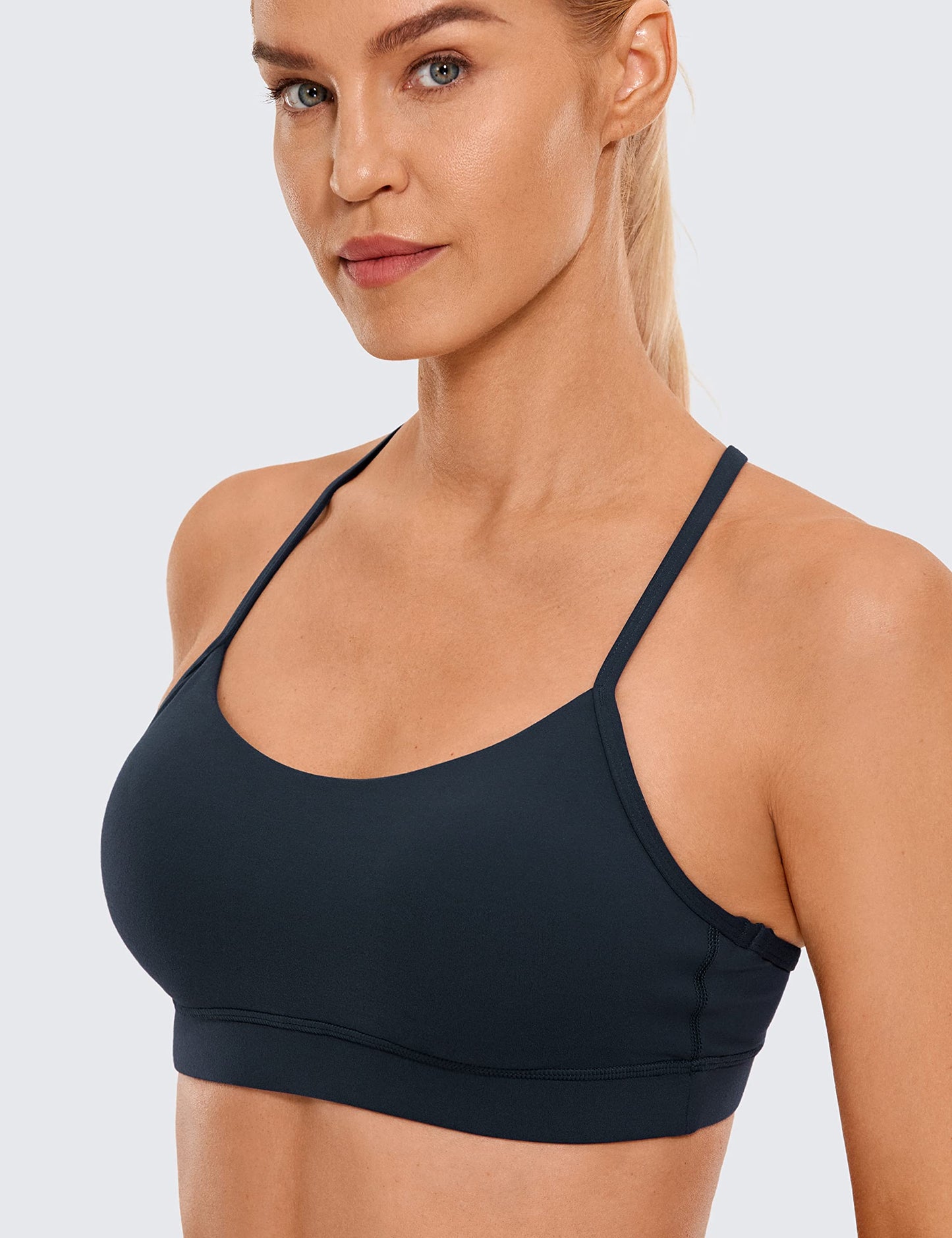 CRZ YOGA Butterluxe Womens Y Back Sports Bra - Padded Racerback Low Impact Spaghetti Thin Strap Workout Yoga Bra True Navy X-Small