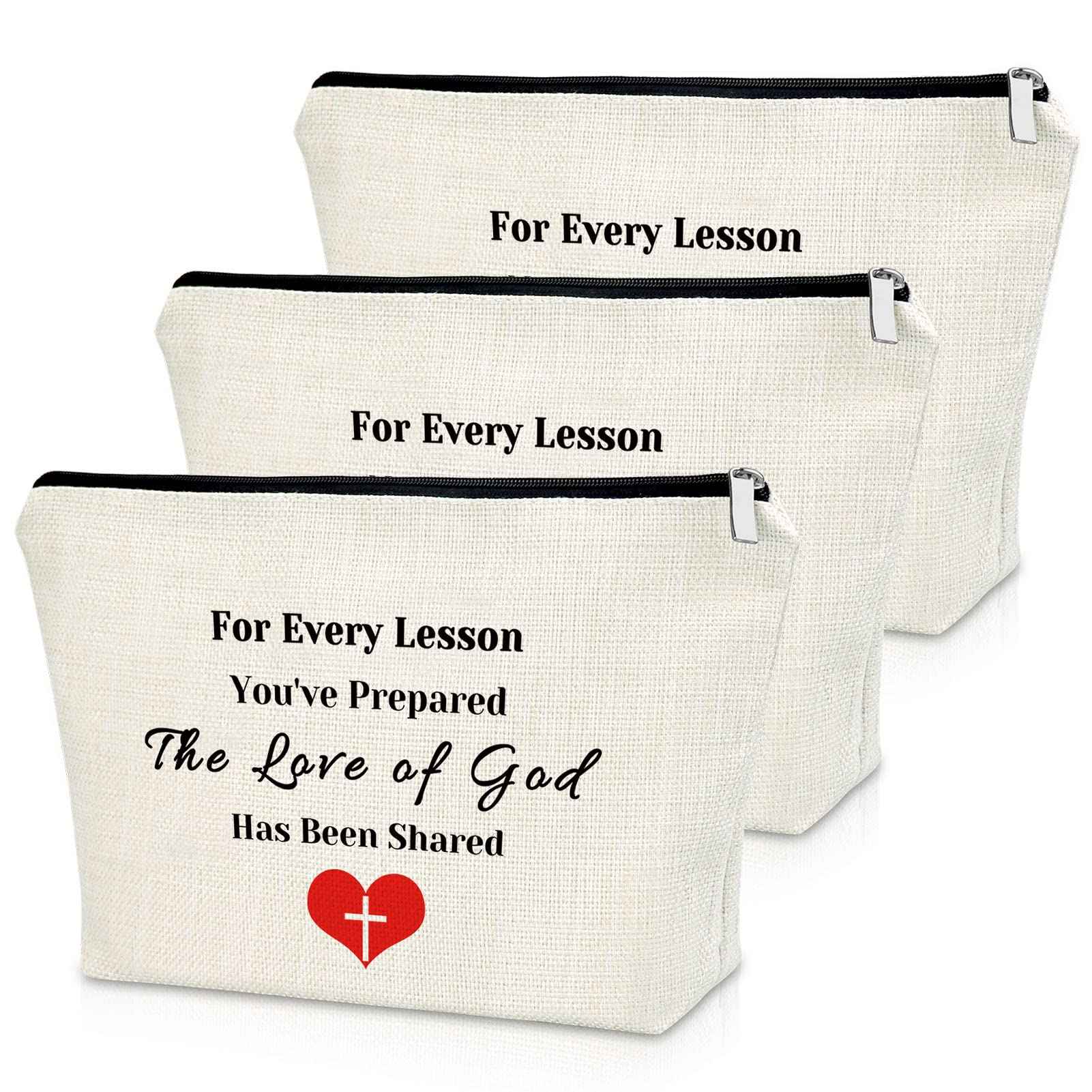 Sazuwu 3PCS Sunday School Teacher Appreciation Gifts Makeup Bag Thank You Religious Gifts for Women Christian Cosmetic Travel Bag Organizer