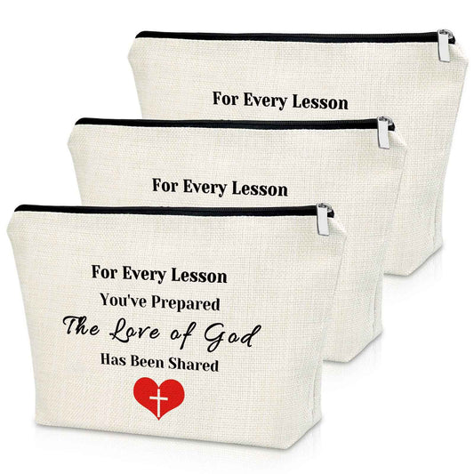 Sazuwu 3PCS Sunday School Teacher Appreciation Gifts Makeup Bag Thank You Religious Gifts for Women Christian Cosmetic Travel Bag Organizer
