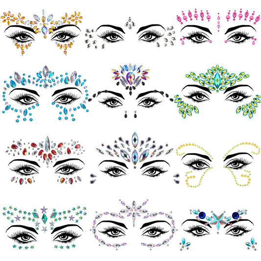 TGANNYOCR 12 Sets Face Jewels Mermaid Face Gems Stick on Rave Women Accessories Face Eye Jewel Stickers Rhinstone Face Crystal for Festival Rave Carnival Party