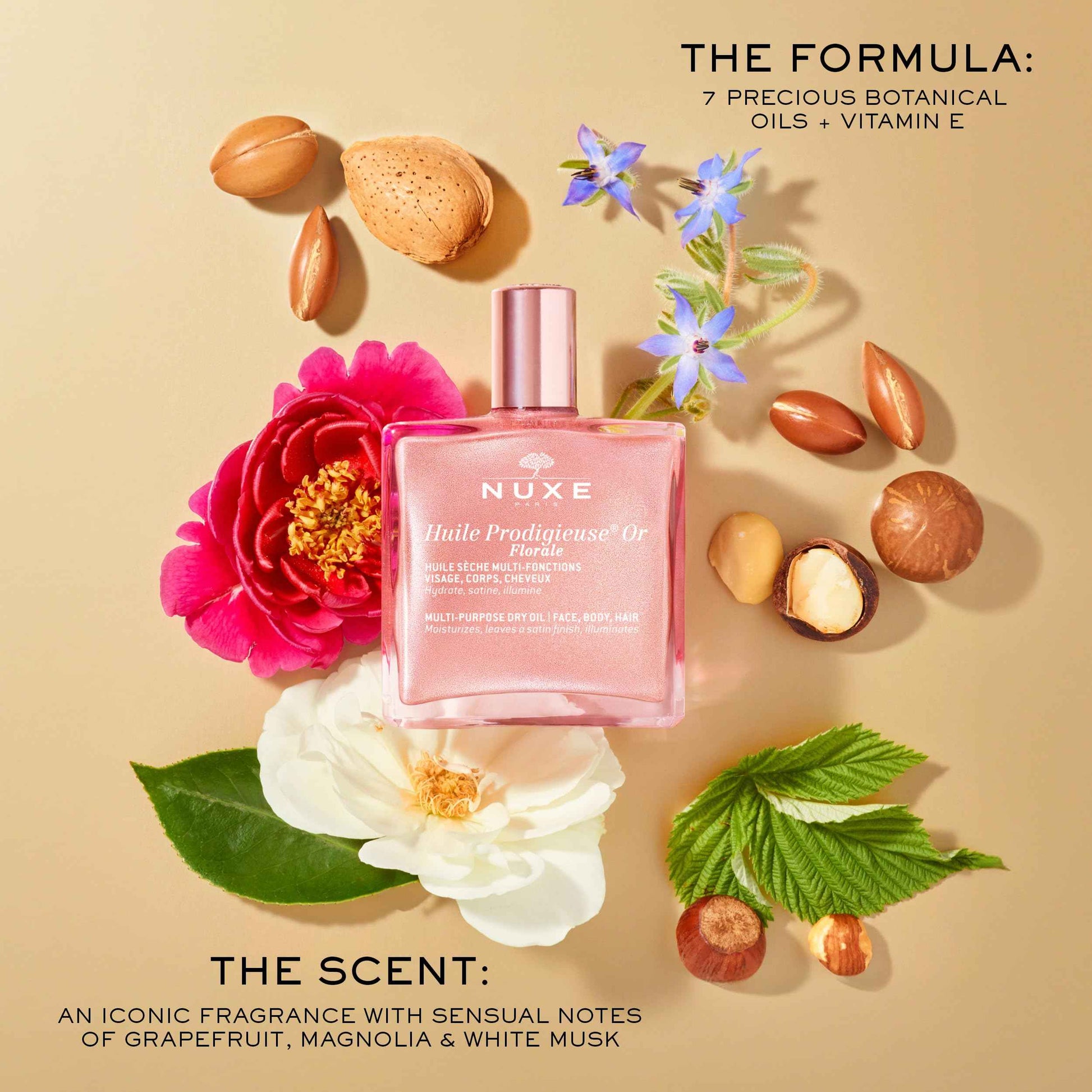 Nuxe Huile Prodigieuse Floral Shimmering Multi Purpose Dry Oil for Face Body. Luxurious Radiant Glow and Hydration, 1.6 Fl Oz