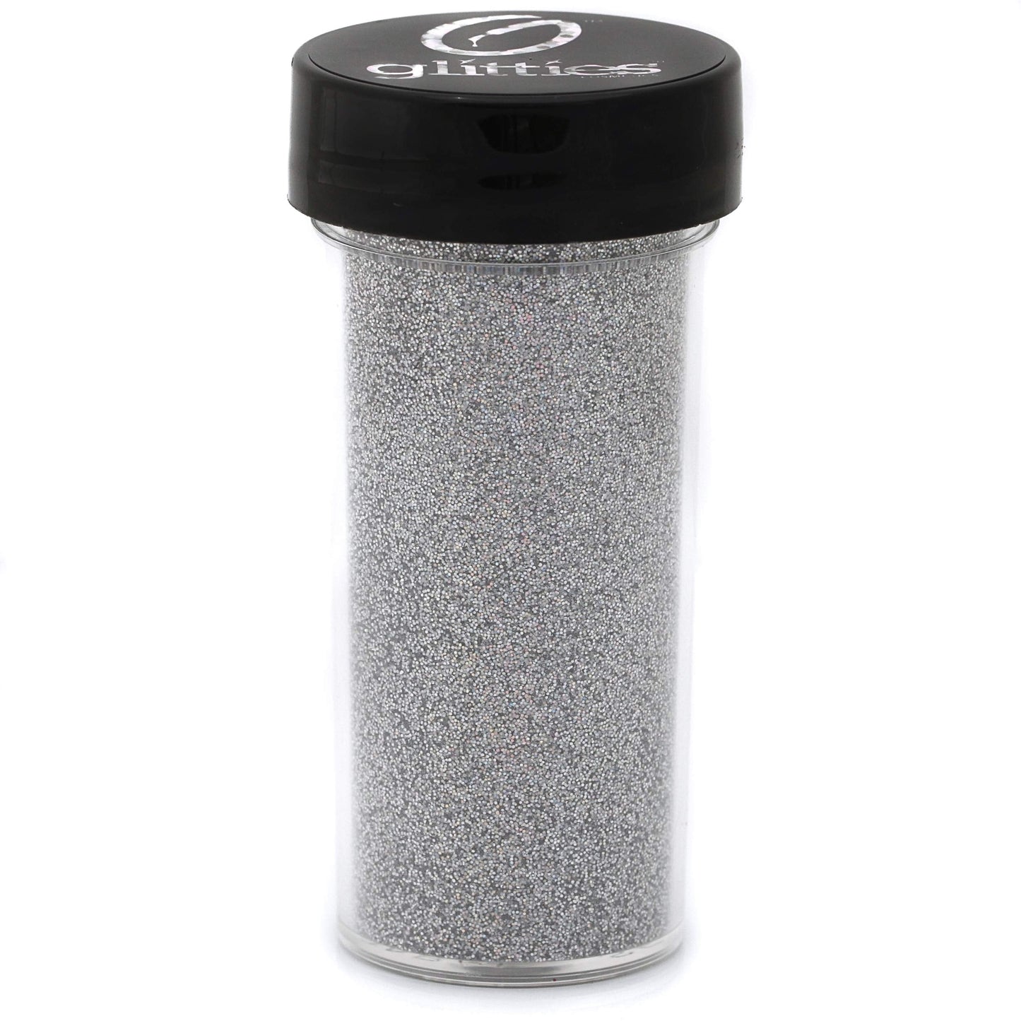 GLITTIES - Silver Jewel - Holographic Loose Fine Glitter Powder (.008") - Great for Nail Art, Nail Polish, Gel, Gel Polish or Acrylic Nail Powder - Solvent Resistant - (30 Gram Jar)