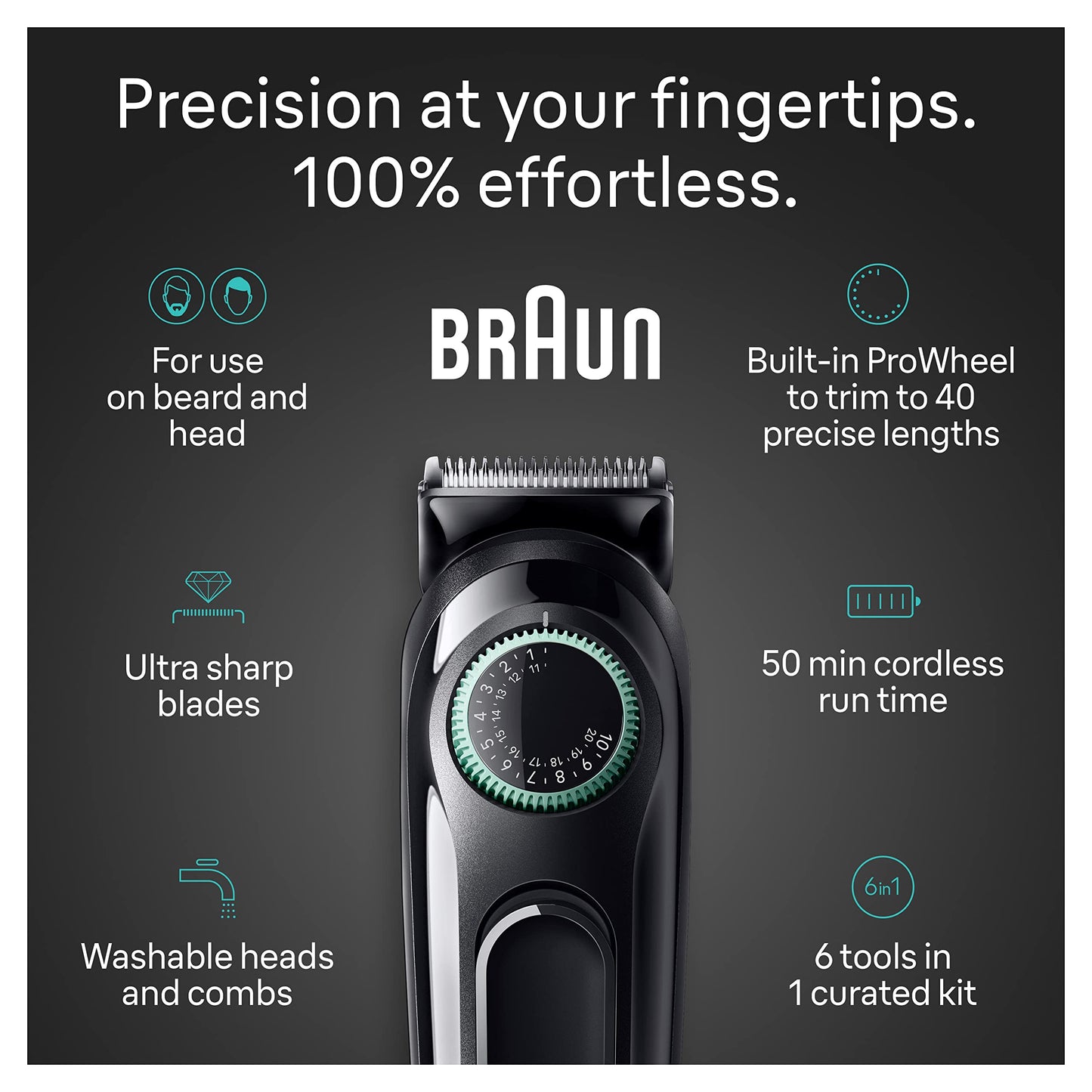 Braun All-in-One Style Kit Series 3 3460, 6-in-1 Trimmer for Men with Beard Trimmer, Ear & Nose Trimmer, Hair Clippers & More, Ultra-Sharp Blade, 40 Length Settings, Washable