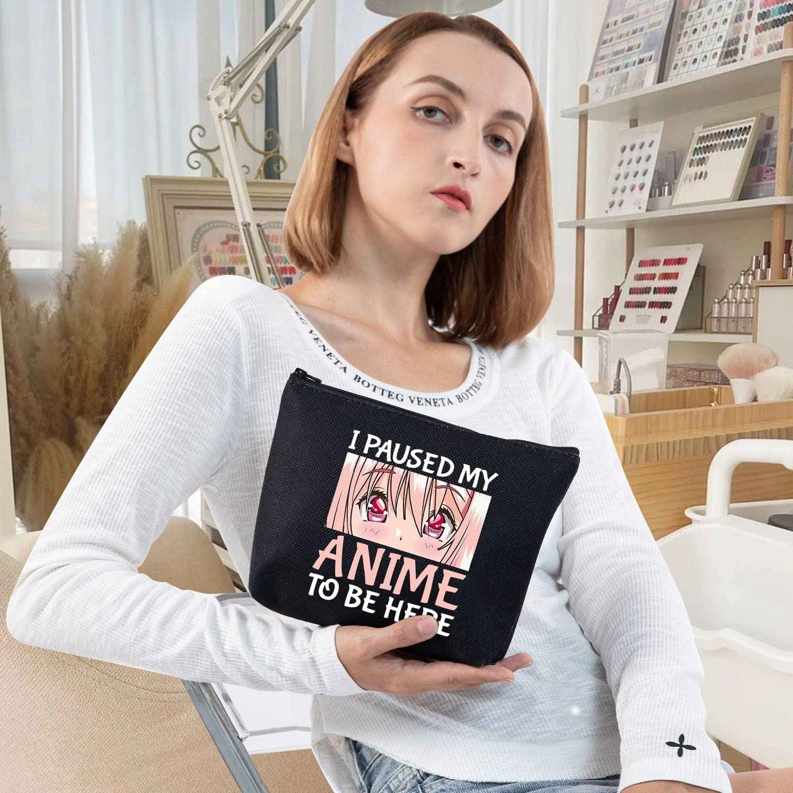 LEVLO Anime Girl Cosmetic Bag Amine Girl Inspired Gift I Paused My Anime To Be Here Makeup Zipper Pouch Bag Anime Cosplay Merchandise (My Anime Black)