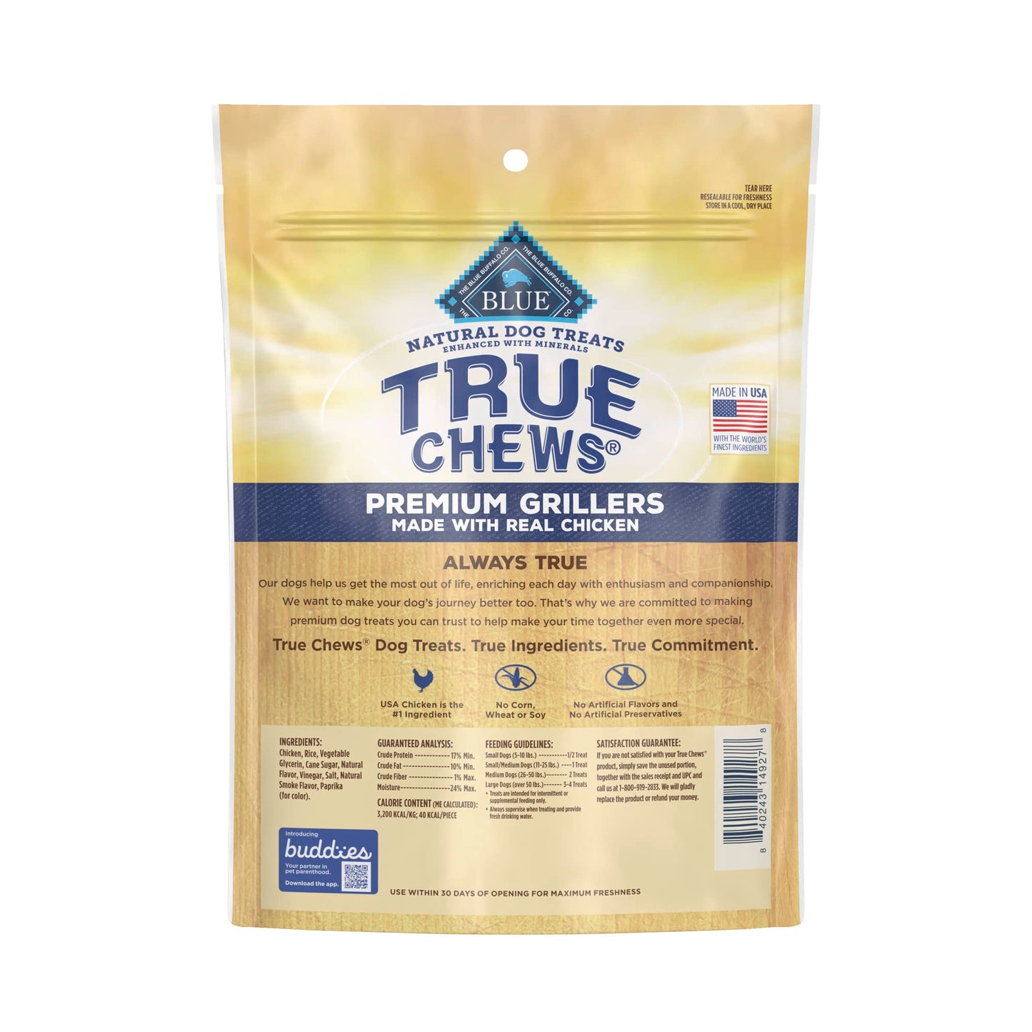 Blue Buffalo True Chews Premium Grillers Natural Dog Treats, Chicken 12 oz bag