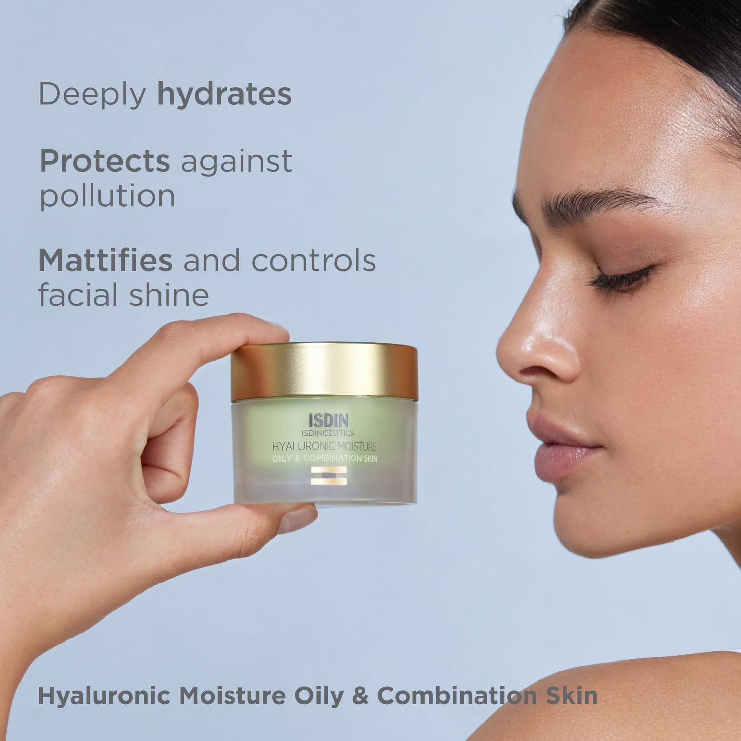 ISDIN Hyaluronic Moisture Oily & Combination Skin Mattifying Daily Face Moisturizer with Hyaluronic Acid 1.76 OZ (Cream)