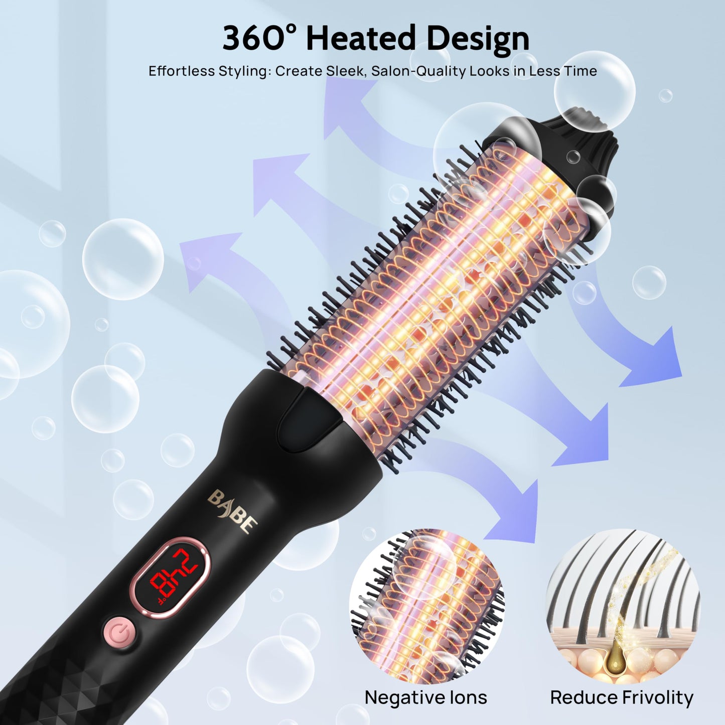 Babe Ceramic Thermal Brush with 10 Temperature Settings, 30s Fast Heated Round Brush for Blow Out Look Quick & Easy to Use with Dual Voltage