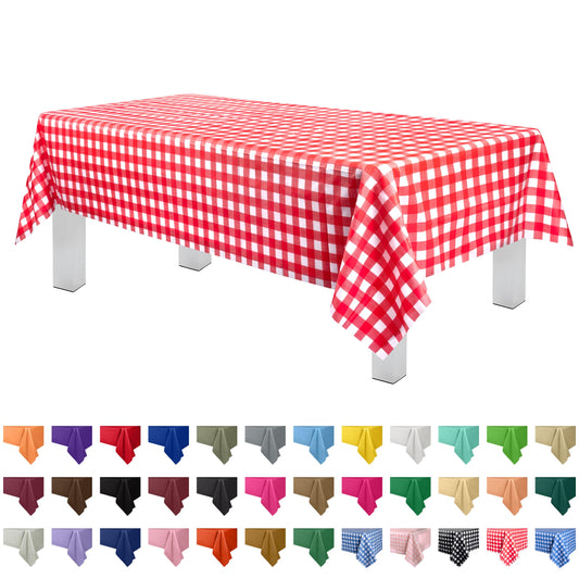 Grandipity Red Gingham Checkered 12 Pack Premium Disposable Plastic Picnic Tablecloth 54 Inch. x 108 Inch. Decorative Rectangle Table Cover