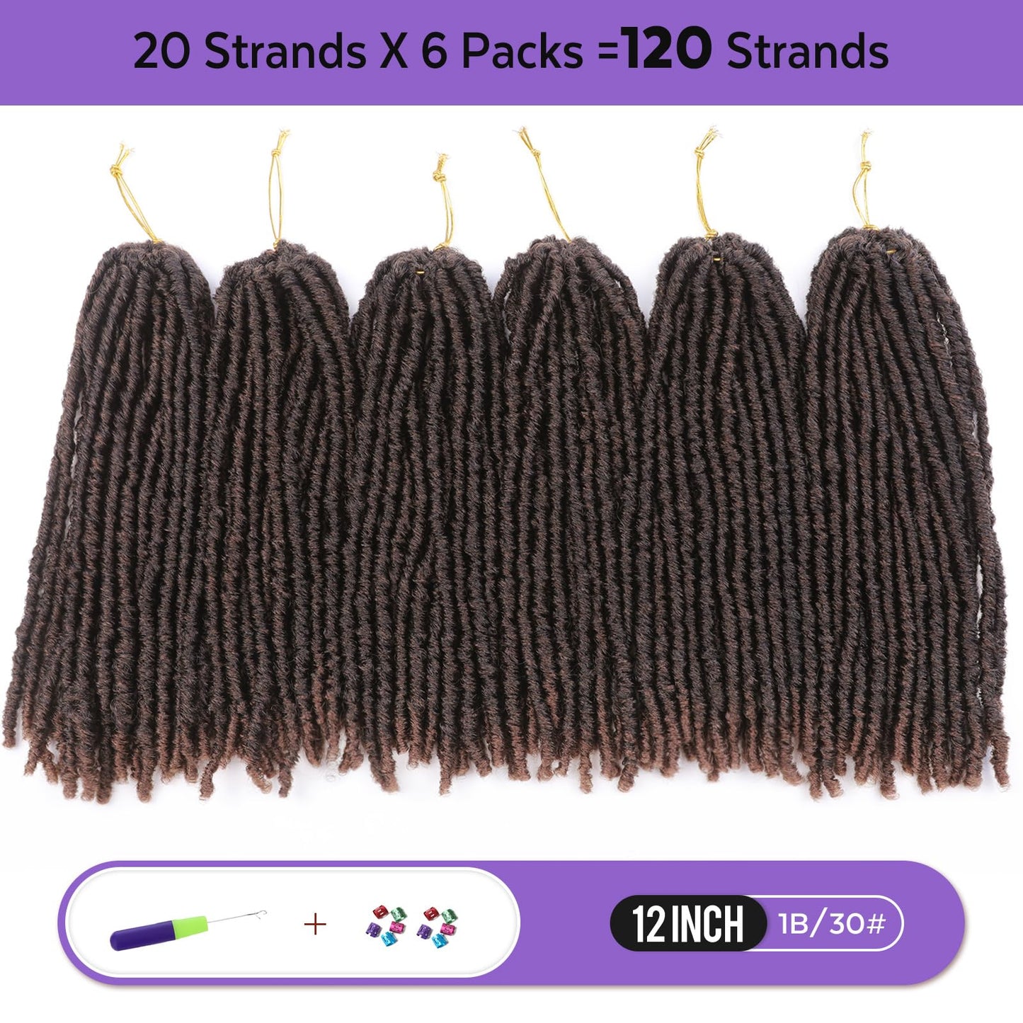 WIGNEE 120 Strands Faux Locs Crochet Hair 12 Inches Short Faux Locs Pre-Looped Soft Locs Dreadlock Crochet Hair 6 Packs Pre-Twisted Crochet Hair for Black Women(12 Inch,1B/30)