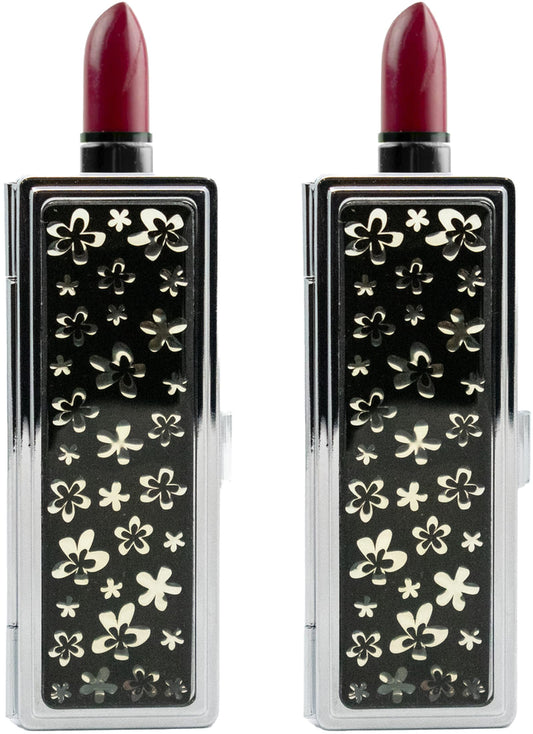 Stephanie Imports Set of 2 Rectangular Vintage Lipstick Cases With Glass Mirror (Black Floral)