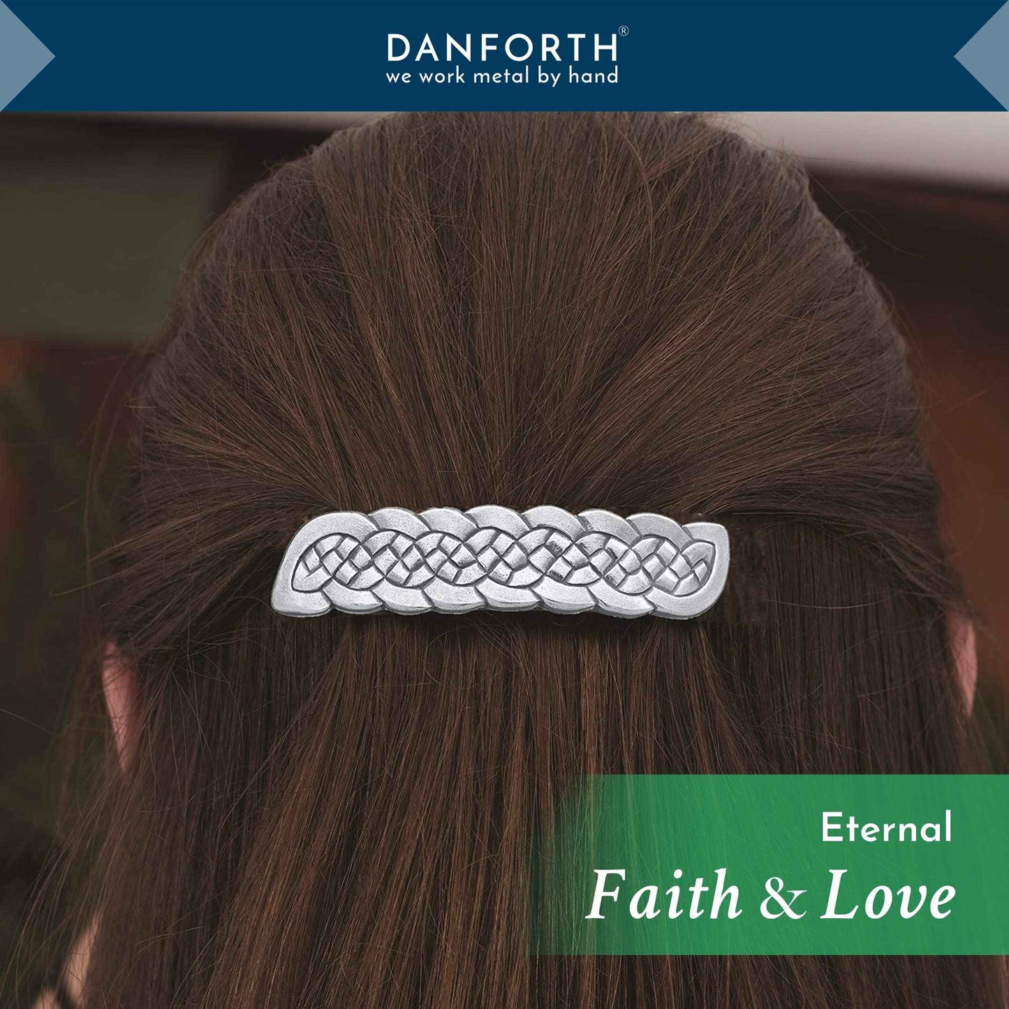 Danforth – Celtic Knot Barrette Large – Handcrafted Pewter Celtic Barrettes For Women – Large French Clip – Thick Hair Friendly – 3 ½” Long by ¾” High, Made In USA
