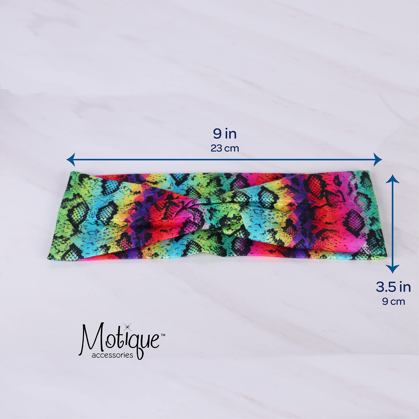 Motique Accessories ﻿Knotted Headwrap with Colorful Snake Print For Women and Girls - Green Rainbow