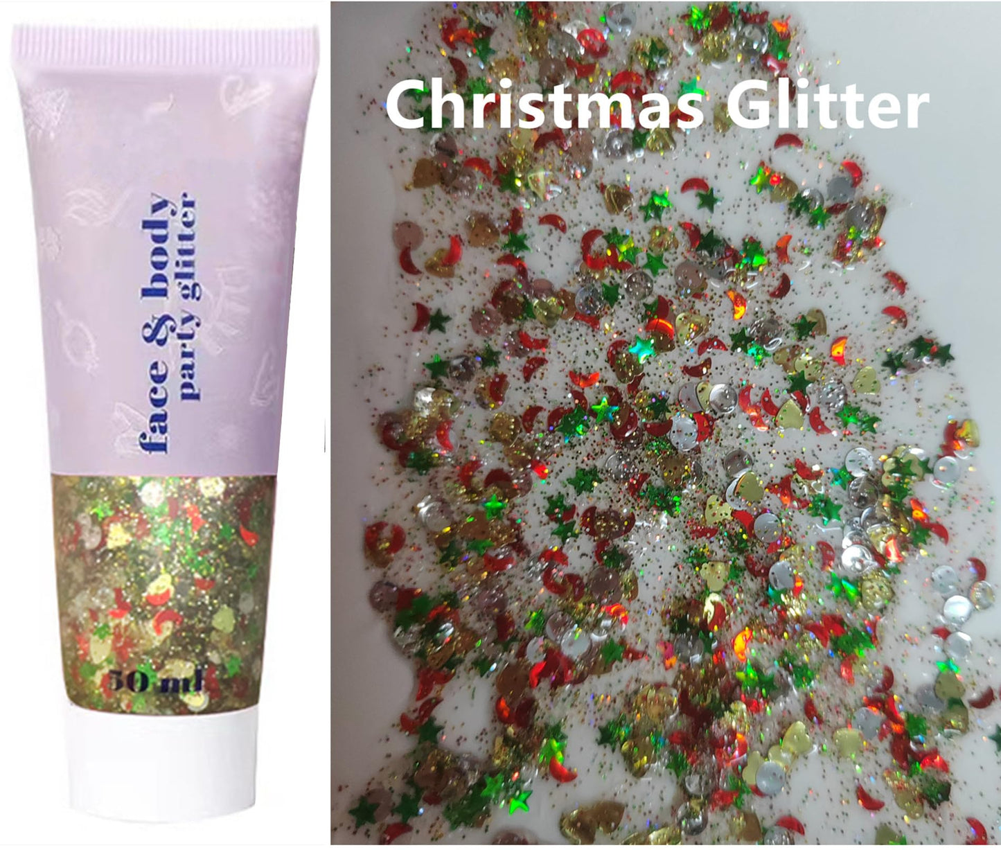 Go Ho Christmas Body and Face Glitter,Mermaid Glitter Face Paint,Holographic Long Lasting Chunky Sequins Glitters,Reflective Glitter Makeup,Festival Rave Accessories