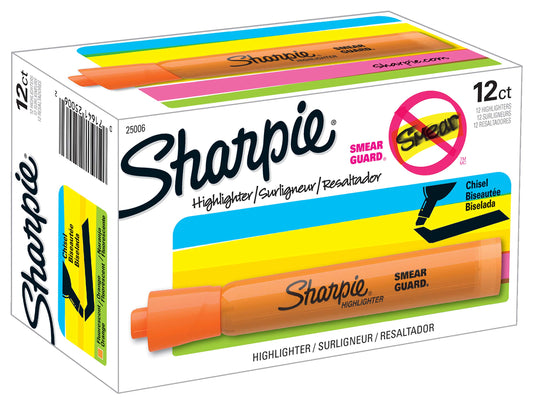 Sharpie Tank Style Highlighters, Chisel Tip, Fluorescent Orange, Box of 12