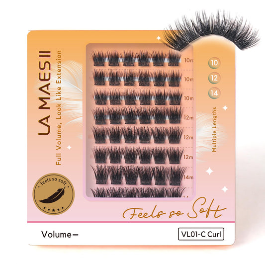 LA MAESII Lash Clusters, Volume Cluster Lashes DIY Eyelash Extensions, Wispy Individual Lashes False Eyelashes Clusters, Soft & Thin Band Reusable 10-12-14mm (Volume-C)