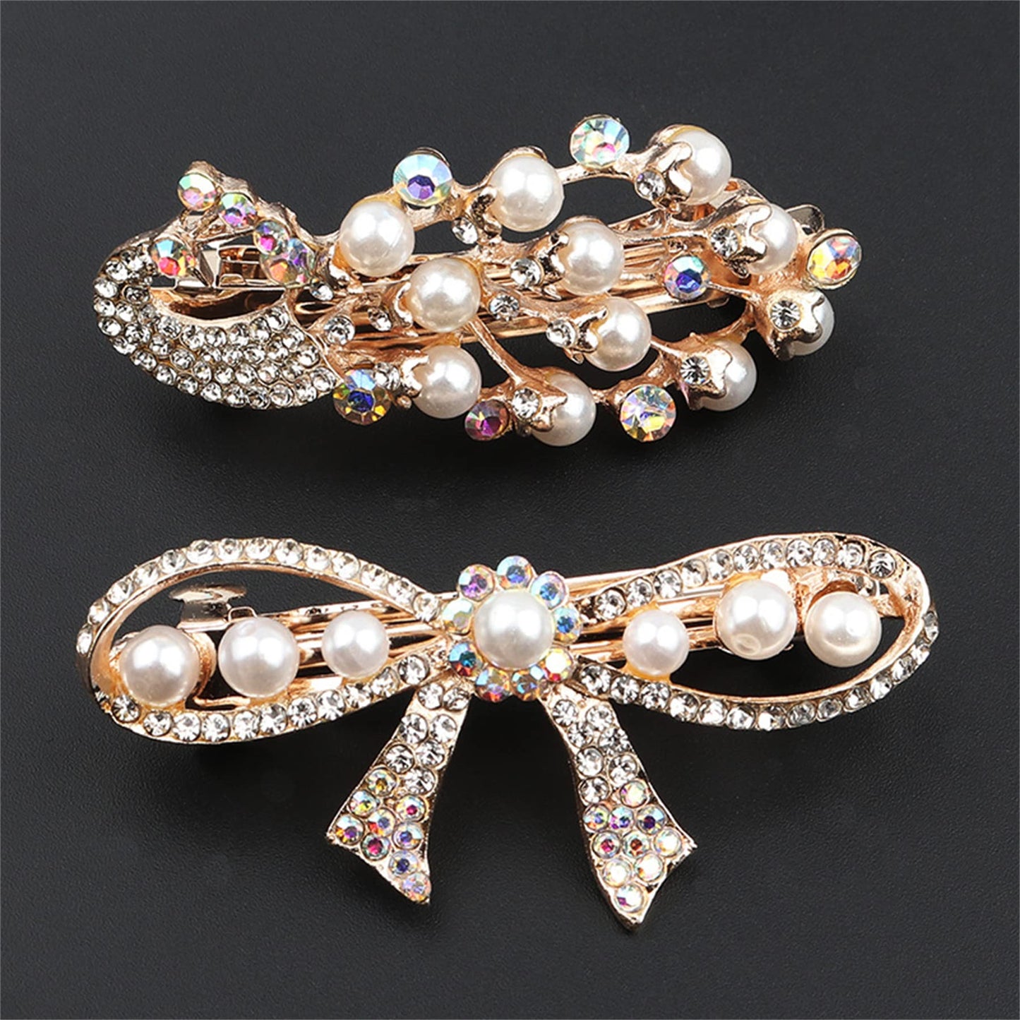 2 Pcs Cute Hair Claw Fairy Girl Rhinestone Hair Clip Big Hair Jaw Clip Nonslip Hair Clamp Hair Accessories Sliver&Gold (039-2PCS)