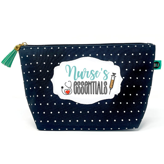 Brooke & Jess Designs Nurse's Essentials Pouch Gifts for Women Dotted Makeup Bags Cosmetic Bag Travel Toiletry Makeup Pouch Pencil Bag with Zipper Best Nurse Front Liner Medic Just Because Gifts