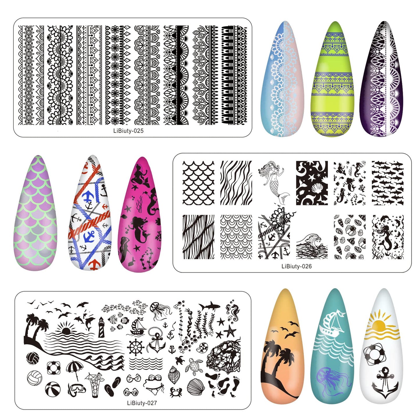 LiBiuty Nail Art Stamper Kit 12Pcs Stamping Template Nail Plates with 2 Nail Stamper 2 Scraper 1 Stamp Template Storage Bag Organizer