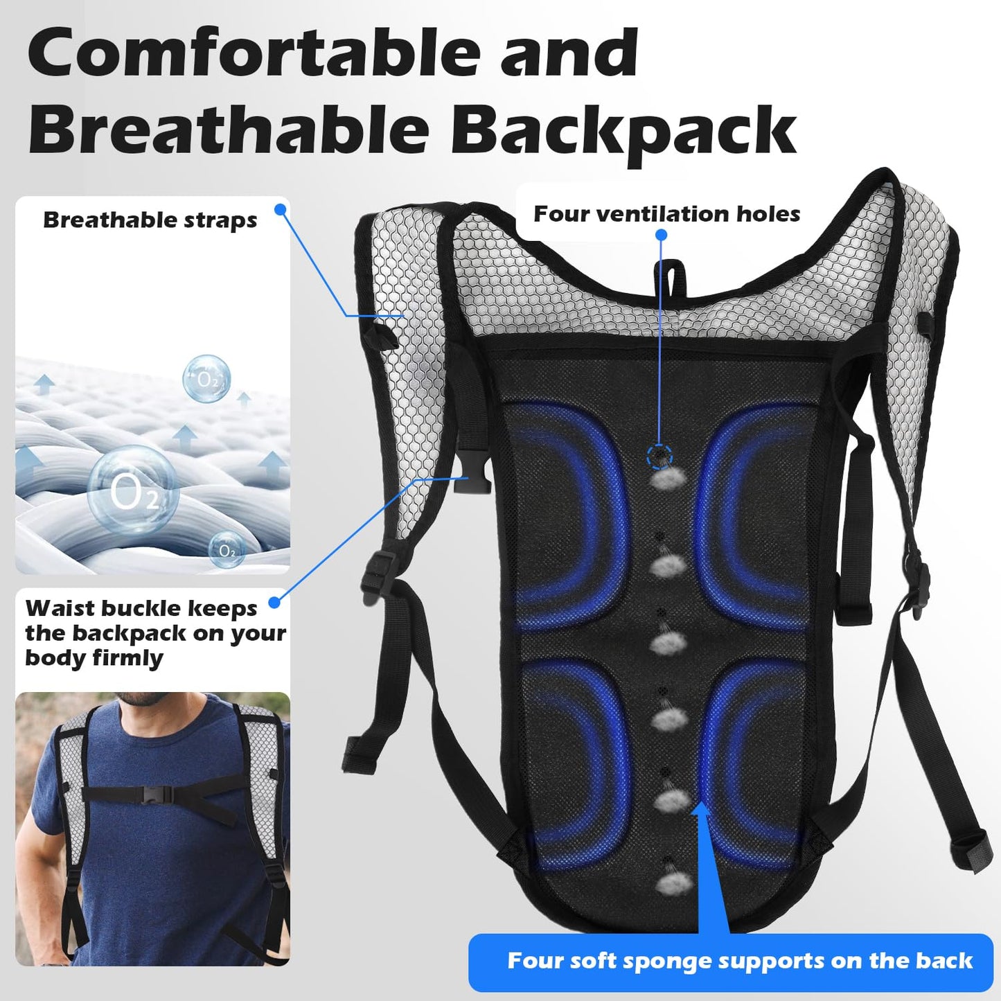2 Pack Hydration Backpack Pack with 2L Hydration Bladder, ACVCY Lightweight Breathable Water Backpack with 3 Layer Pockets, Reinforced Shoulder Straps for Hiking Running Cycling Music Festivals