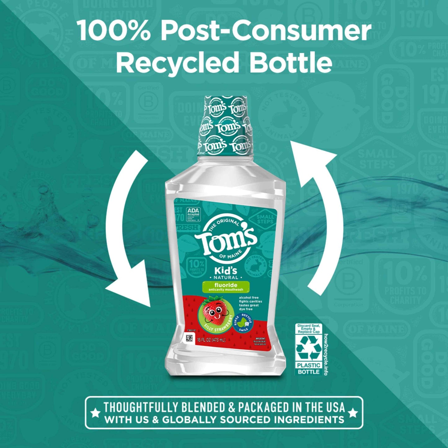 Tom's of Maine Children's Anticavity Fluoride Rinse Mouthwash, Silly Strawberry, 16 Fl Oz (Pack of 6) (Packaging May Vary)