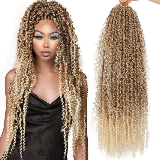 Boho Style Passion Twist Hair 22inch Long Pre-Twisted Crochet Goddess Passion Twist Hair 8Pack Pre Looped Curly Crochet Hair Bohemian Ombre Brown Blonde New Passion Twist Crochet Hair for WomenT27/613