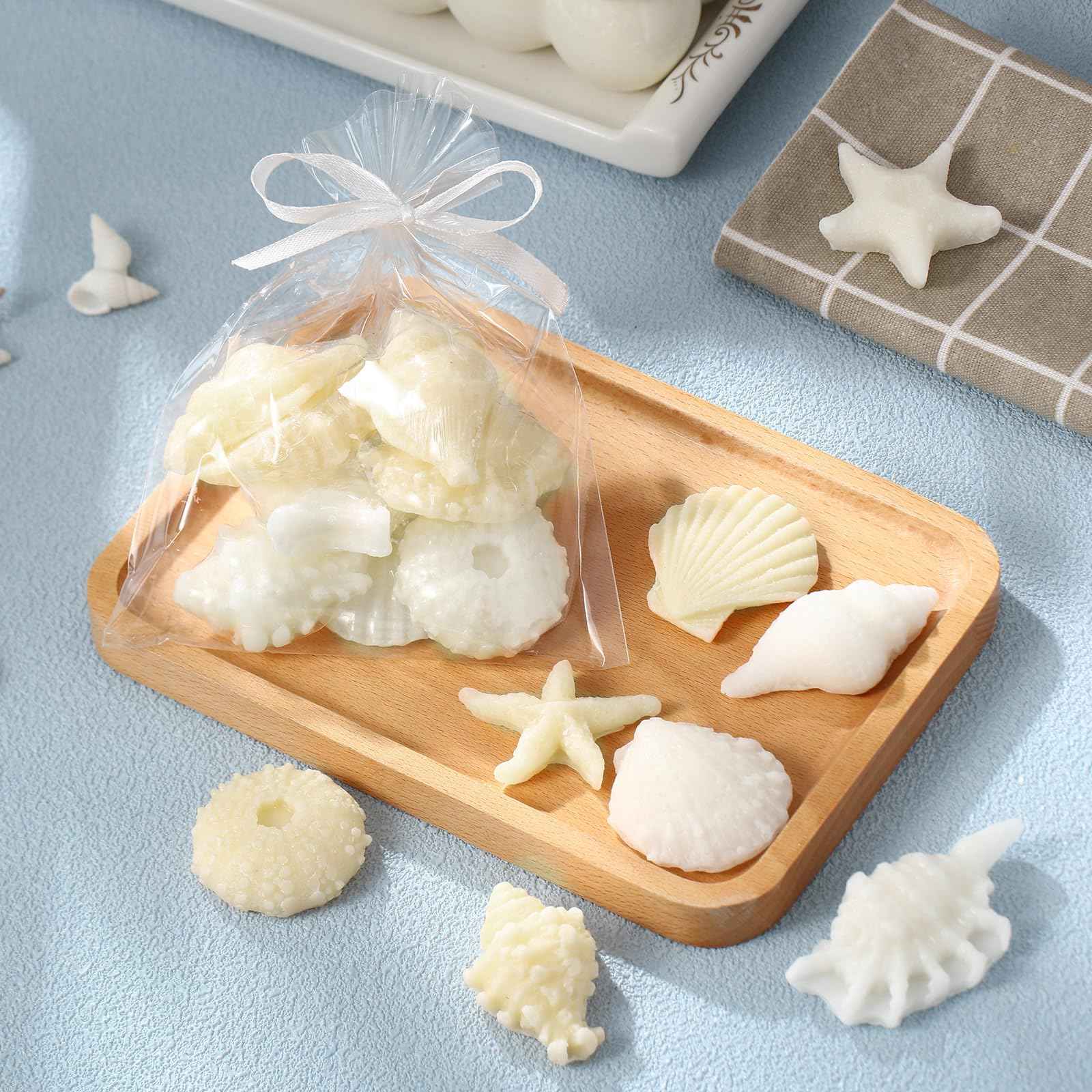 Lineshading 200g Sea Glass Soap Decor White Seashell Decorative Soaps for Bathroom Home Decor Beach Wedding Nautical Wedding Party Favors Beach Bridal Shower Favors