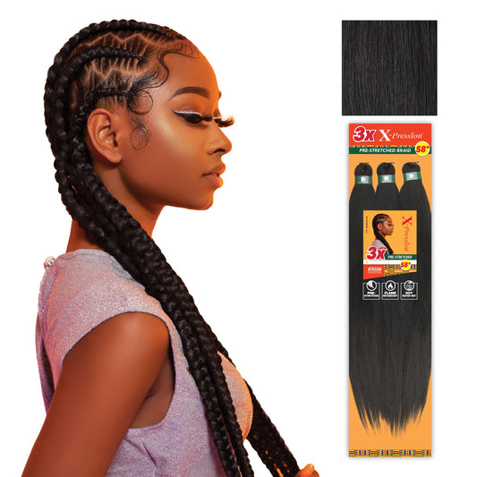 Sensationnel Xpression prestretched braiding hair - 3x xpression 58inch kanekalon fiber flame retardant smooth yaki braid - 3x x-pression 58 inch (5 pack, 1B OFFBLACK)