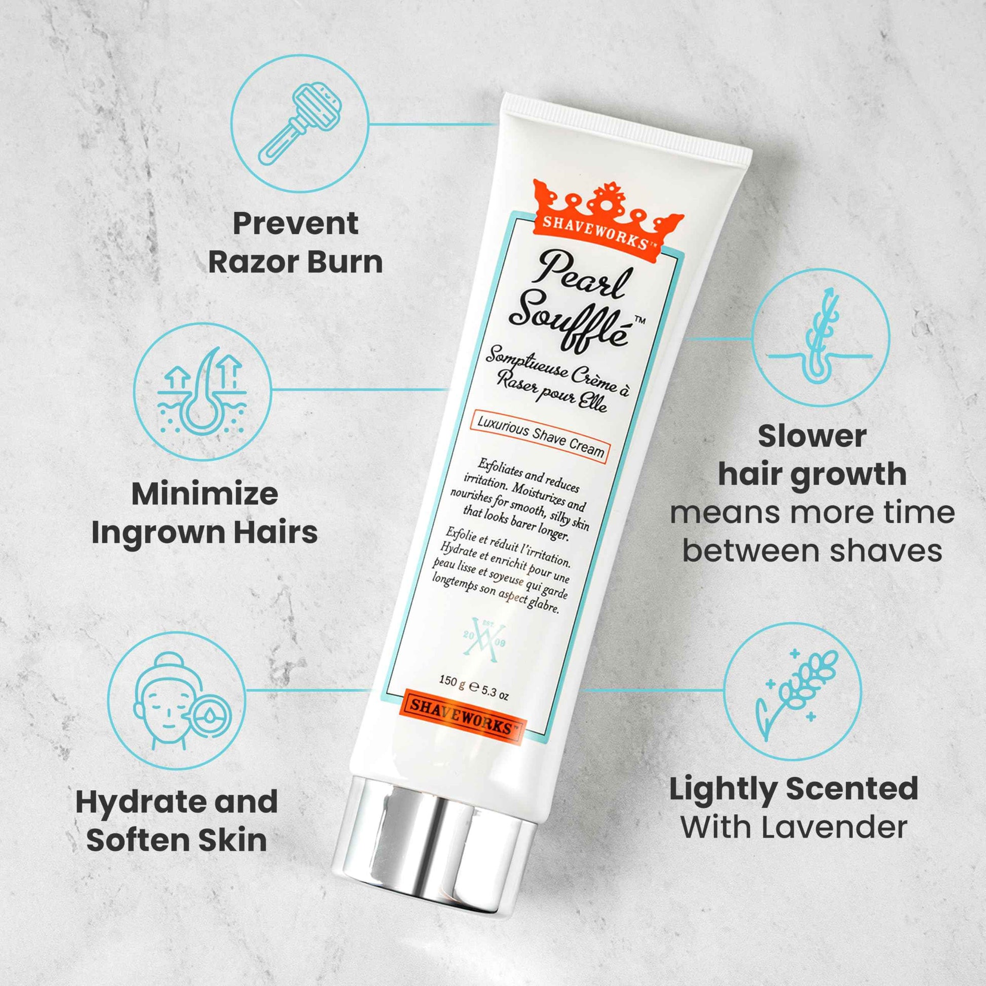 Shaveworks Pearl Soufflé Shaving Cream for Women – Soothing, Hydrating Shave Lotion for Legs, Underarms, Bikini Area – Reduces Irritation, Slows Future Hair Growth 5.3 Fl Oz