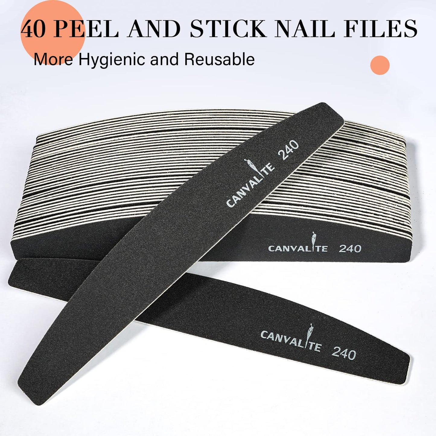 Canvalite 40 PCS Nail File Reusable Peel and Stick Nail Files Replaceable Emery Boards Nail File for Natural Nails Professional 240 Grit Fingernail Files for DIY Salon Use