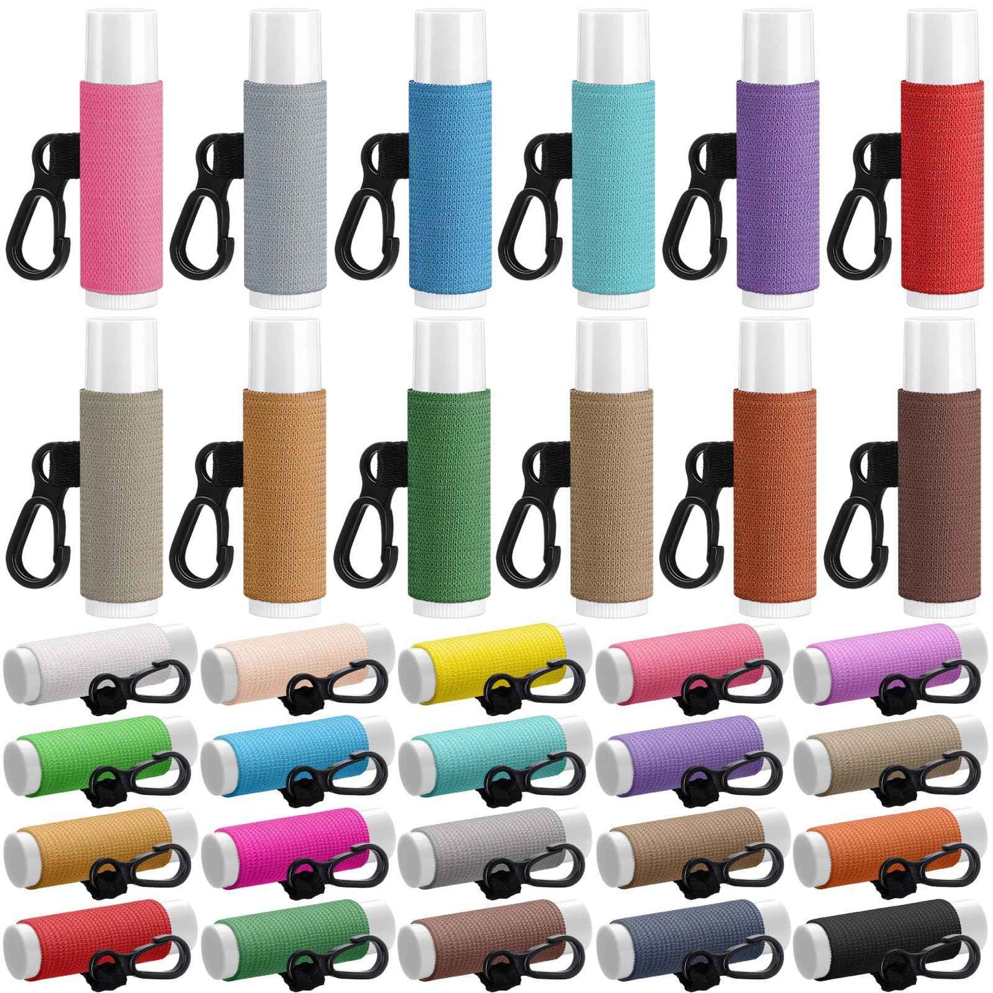 Huquary 100 Pack Lip Balm Keychain Holder Clip - Solid Color Elastic Lipstick Sleeves for Purse and Car